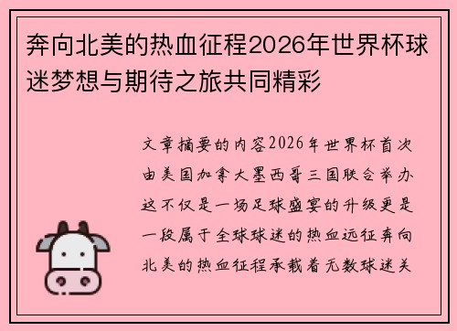奔向北美的热血征程2026年世界杯球迷梦想与期待之旅共同精彩